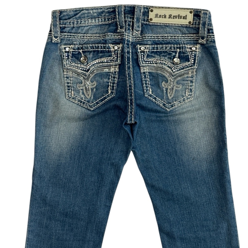 Rock Revival Kai Capri Distressed Low-Rise Rhinestone Embellished Denim Jeans 26 - Picture 5 of 16